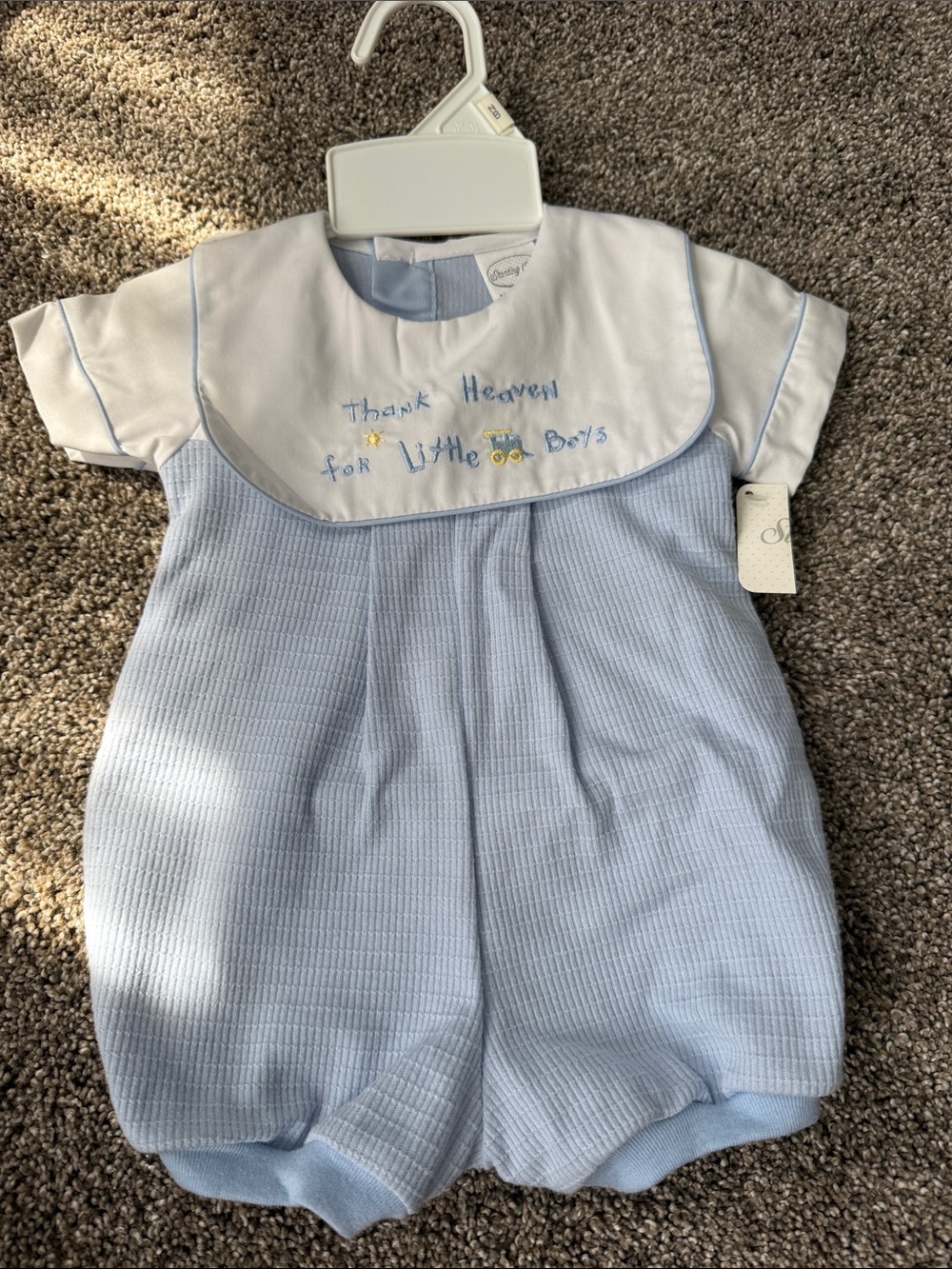 Starting Out Light Blue and White Boys' Shortall with Embroidered Text